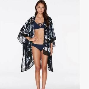 L Space Swim Cover Up One Size Navy White Kimono Beach Resort READ